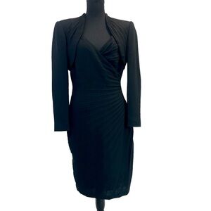 Zakura black pleated long sleeve sweetheart bolero bodycon cocktail dress Sz 6
